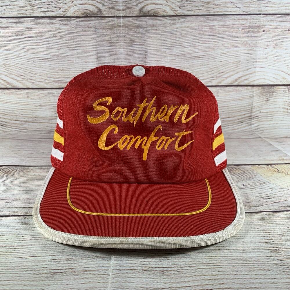 Vintage Southern Comfort 3 Stripe Mesh Trucker Hat Cap Made In USA Red